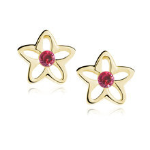 Kolczyki pozłacane kwiatuszki z rubinowym środkiem