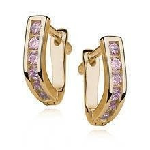 Srebrne kolczyki pr.925 złocone z biglem angielskim - jasnoróżowa cyrkonia