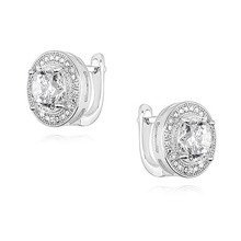 Kolczyki srebrne na angielskim biglu okrągła biała cyrkonia