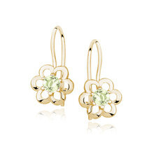 Kolczyki pozłacane dla dziecka kwiatki z zieloną cyrkonią
