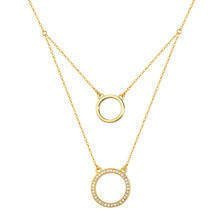 Naszyjnik pozłacany podwójny z kołami wysadzanymi cyrkoniami