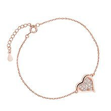 Srebrna złocona bransoletka pr.925, serce z cyrkoniami - różowe złoto