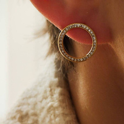 Kolczyki pozłacane duże kółka wkrętki wysadzane cyrkoniami