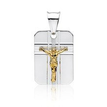 Srebrny diamentowany medalik pr.925 Jezus na krzyżu pozłacany