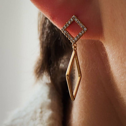 Kolczyki pozłacane wiszące romby z cyrkoniami