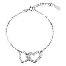 Bransoletka celebrytek pr. 925 połączone serduszka z cyrkoniami