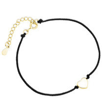 Srebrna pr.925 pozłacana bransoletka z czarnym sznurkiem - serduszko