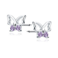 Kolczyki srebrne motylki z fioletowymi cyrkoniami