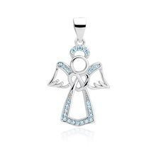 Srebrna zawieszka pr.925 anioł z akwamarynowymi cyrkoniami