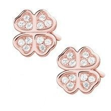 Srebrne kolczyki pr. 925 koniczynki z cyrkoniami - różowe złoto