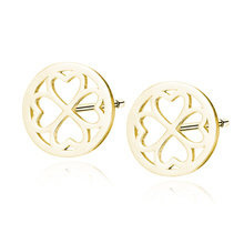 Kolczyki pozłacane sztyfty czterolistna koniczyna z sercami