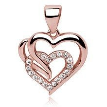 Zawieszka pozłacana różowym złotem potrójne serce z białymi cyrkoniami