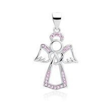 Srebrna zawieszka pr.925 anioł z jasnoróżowymi cyrkoniami