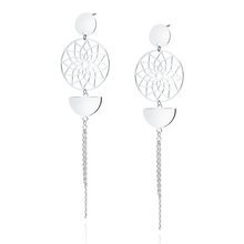 Srebrne (925) kolczyki - Mandala z kółkiem, półkolem i łańcuszkami