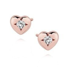 Srebrne pr.925 kolczyki serduszka z cyrkonią, różowe złoto