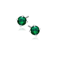 Kolczyki Charlotte srebrne rodowane z zieloną cyrkonią 4 mm