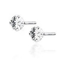 Kolczyki Diana srebrne rodowane z białą cyrkonią 4 mm