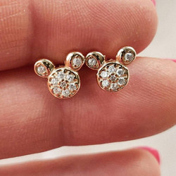 Kolczyki pozłacane sztyfty myszka z cyrkoniami