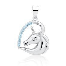 Srebrna zawieszka pr.925 serce - jednorożec z akwamarynowymi cyrkoniami i białym okiem
