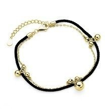 Bransoletka pozłacana na czarnym sznurku z kuleczkami